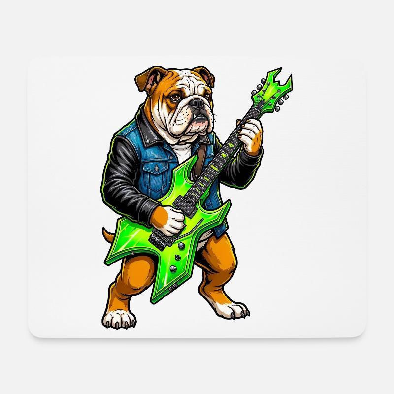 Bulldog Rocker with Neon Guitar - Mouse Pad (horizontal) - white