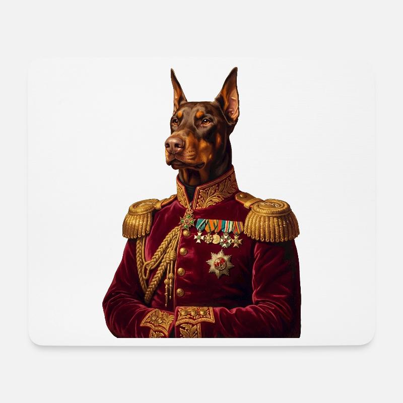 Dobermann Portrait: Der Königliche General - Mousepad (Querformat) - Weiß
