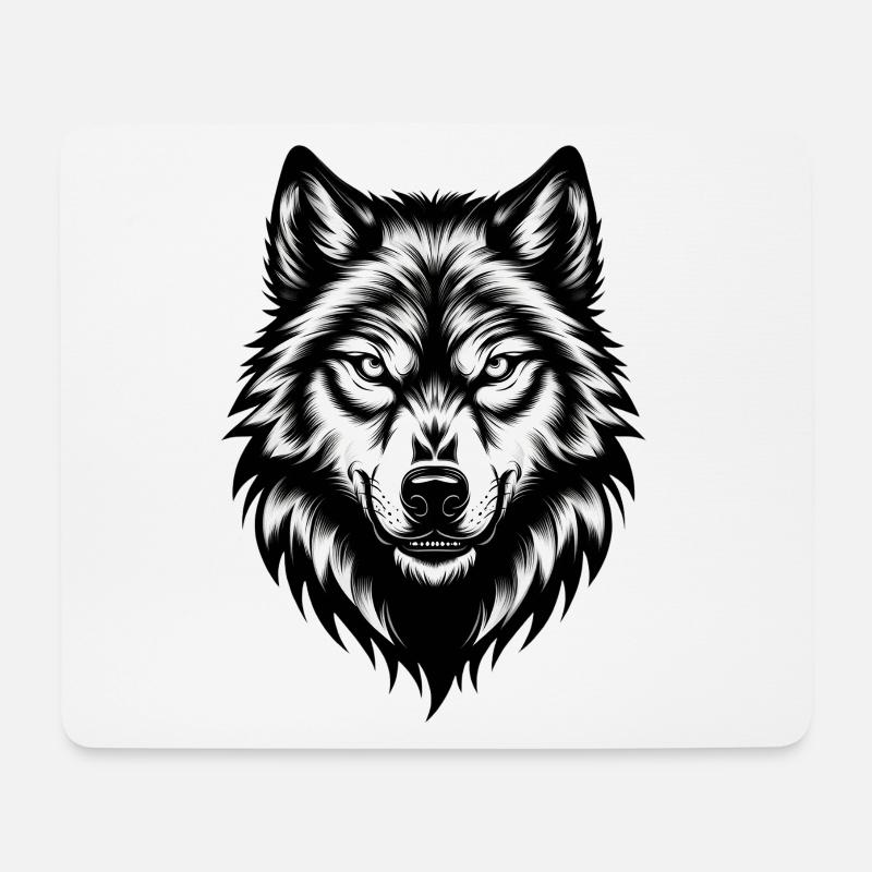 Wilder Wolfskopf – Black & White - Mousepad (Querformat) - Weiß