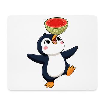 Cute Penguin Cartoon Melon Balancing Summer - Mouse Pad (horizontal) - white - Front