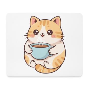 Katze mit Kaffee  - Mousepad (Querformat) - Weiß - Vorne