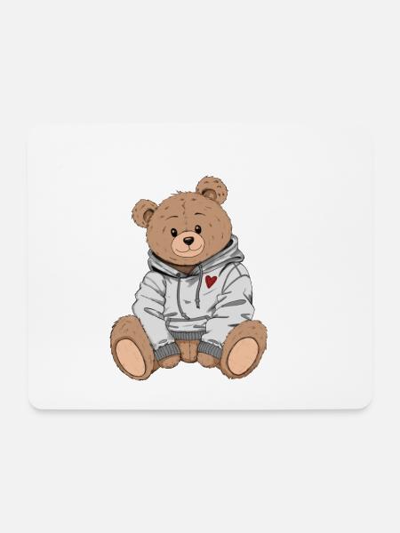 Süßer Bär im Hoodie - Mousepad (Querformat) - Weiß