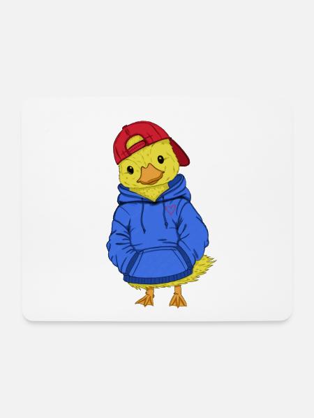 Coole Ente mit Hoodie und Cap - Mousepad (Querformat) - Weiß