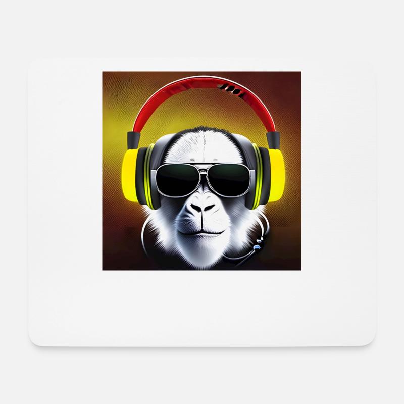 Affe mit Kopfhörern - Mousepad (Querformat) - Weiß