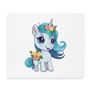 Licorne Fleurs Magie Fantaisie Dessin Animé Art Coloré - Tapis de souris (format paysage) - blanc - Devant