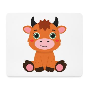 Kleine Highland Kuh sitzt – Süßes Flauschi Art - Mousepad (Querformat) - Weiß - Vorne