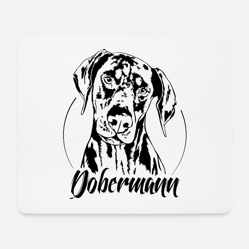 DOBERMANN Hundeportrait Wilsigns Hunde Aufkleber - Mousepad (Querformat) - Weiß