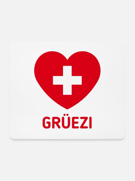 Grüezi (Schweiz / Herz / Schweizerkreuz / 1C) - Mousepad (Querformat) - Weiß