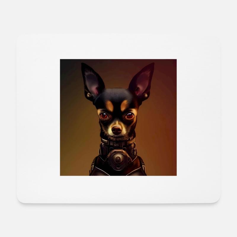 Dunkler Chihuahua in Steampunk-Uniform - Mousepad (Querformat) - Weiß