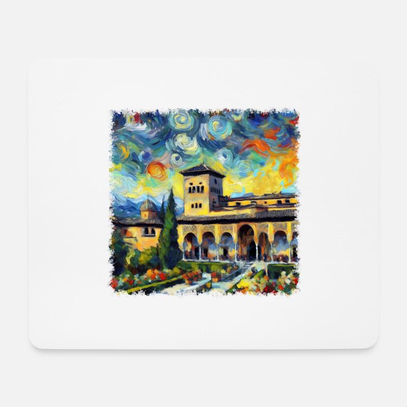 Ikonischer Alhambra-Palast im Van-Gogh-Stil - Mousepad (Querformat) - Weiß