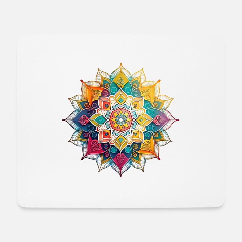 Buntes Mandala - Yoga - Meditation - GOA - Mousepad (Querformat) - Weiß