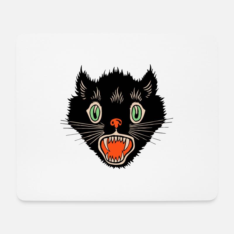 Vintage Halloween Scared Black Cat - Mouse Pad (horizontal) - white