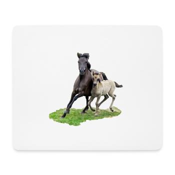Dülmener Wildpferde Stute mit Fohlen im Galopp - Mousepad (Querformat) - Weiß - Vorne