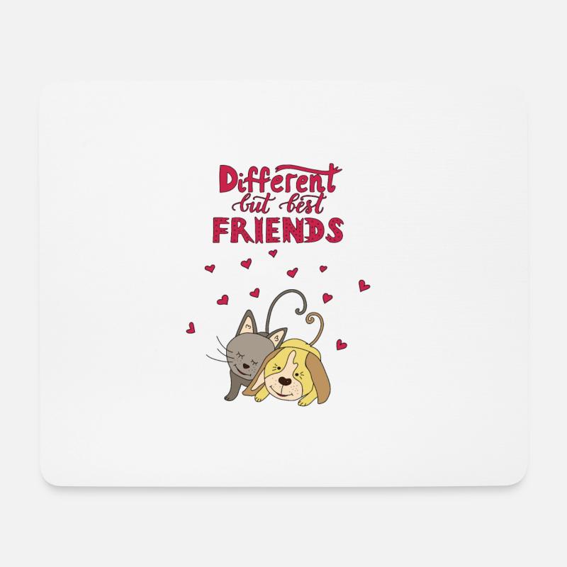 Different but best friends - Katze & Hund - Mousepad (Querformat) - Weiß