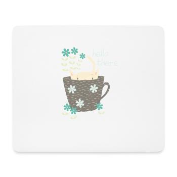 Funny cat in cup Hello gift flowers - Mouse Pad (horizontal) - white - Front