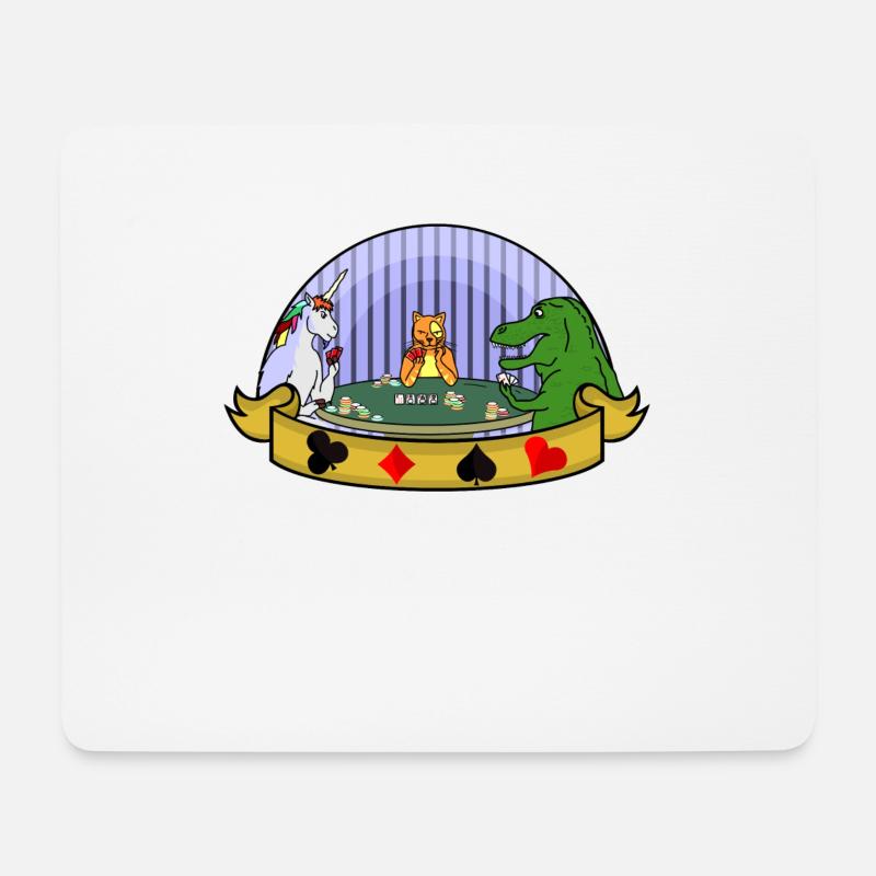 Einhorn Katze und Dinosaurier spielen Poker - Mousepad (Querformat) - Weiß