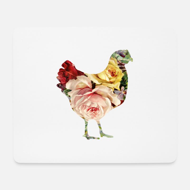 Blumen-Huhn - Mousepad (Querformat) - Weiß