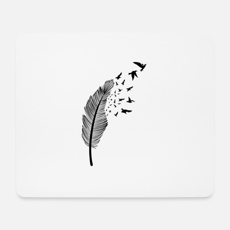 Feder und Vogel - Mousepad (Querformat) - Weiß