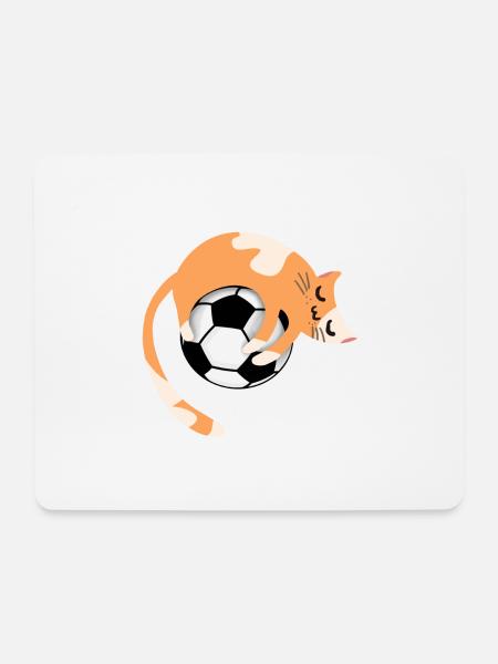 Katze mit Fußball - Mousepad (Querformat) - Weiß