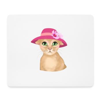 Katze mit Hut und Blume - Mousepad (Querformat) - Weiß - Vorne