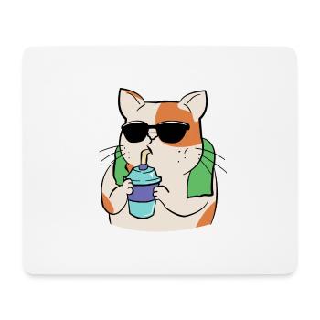 Katze beim Sport mit Trinkbecher und Handtuch - Mousepad (Querformat) - Weiß - Vorne