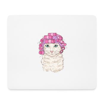 Katze mit Lockenwickler - Mousepad (Querformat) - Weiß - Vorne