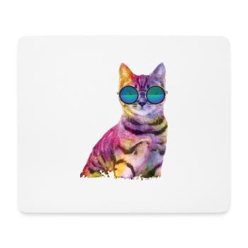 Rave Cat colorful cat with glasses - Mouse Pad (horizontal) - white - Front
