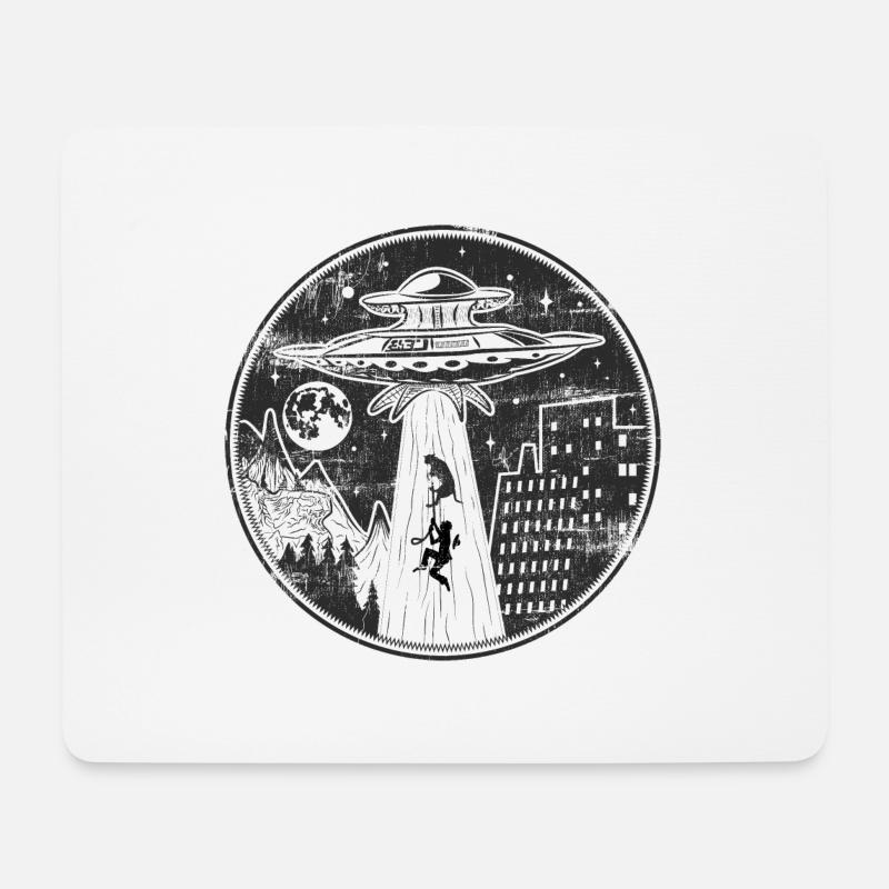 Alien UFO kidnap a dog and owner logo - Mouse Pad (horizontal) - white