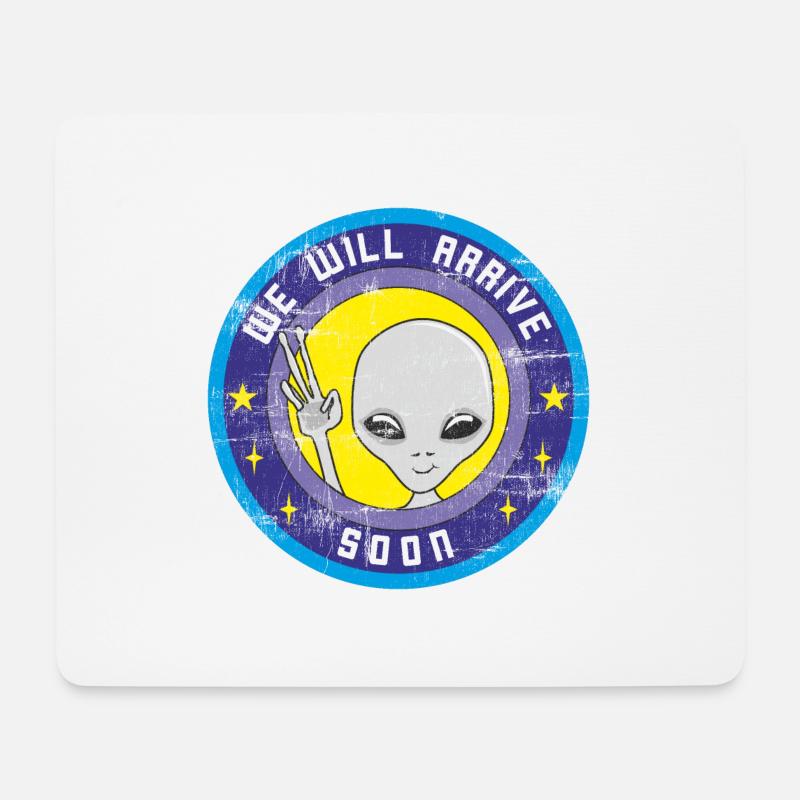 Alien wird bald mit UFO aus dem Weltraum kommen. - Mousepad (Querformat) - Weiß