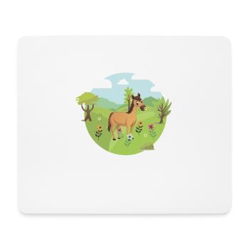 Horse pony on flower meadow Girl women babies - Mouse Pad (horizontal) - white - Front