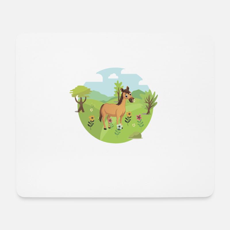 Pferd Pony auf Blumenwiese Mädchen Frauen Babys - Mousepad (Querformat) - Weiß