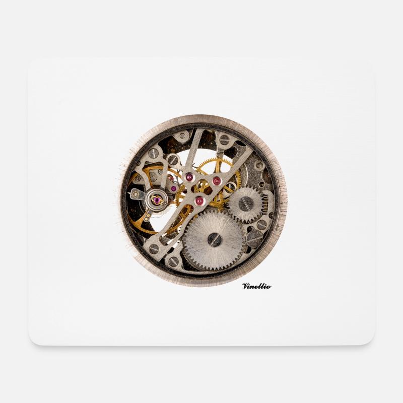 Uhrwerk-Mechanisches Ziffernblatt Design Shirt - Mousepad (Querformat) - Weiß
