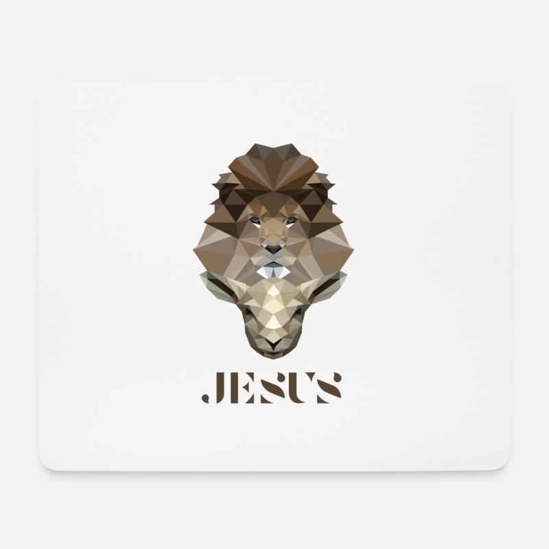 Der Löwe & Das Lamm - Jesus - Poly Design - Mousepad (Querformat) - Weiß