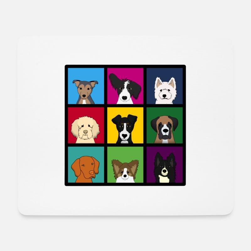 9_hundekoepfe_bunt - Mousepad (Querformat) - Weiß