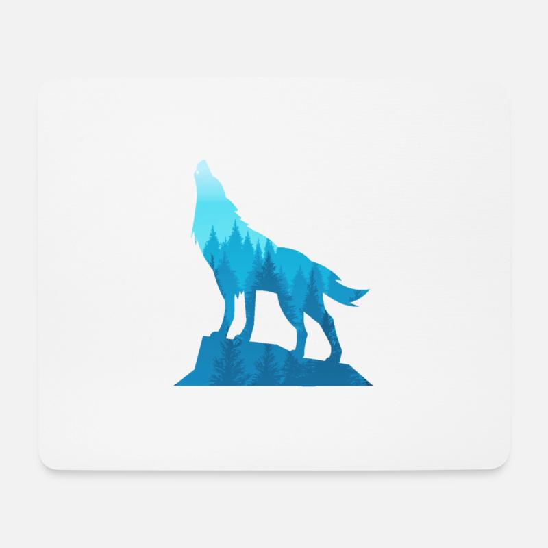 Wolf Doppelbelichtung Wald - Mousepad (Querformat) - Weiß