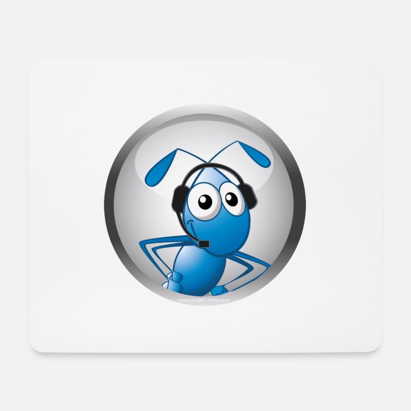 Ameise mit Headset - Mousepad (Querformat) - Weiß