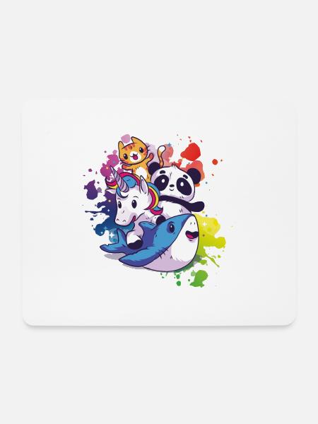 SüßeTiere - Panda, Katze, Einhorn, Hai - Mousepad (Querformat) - Weiß