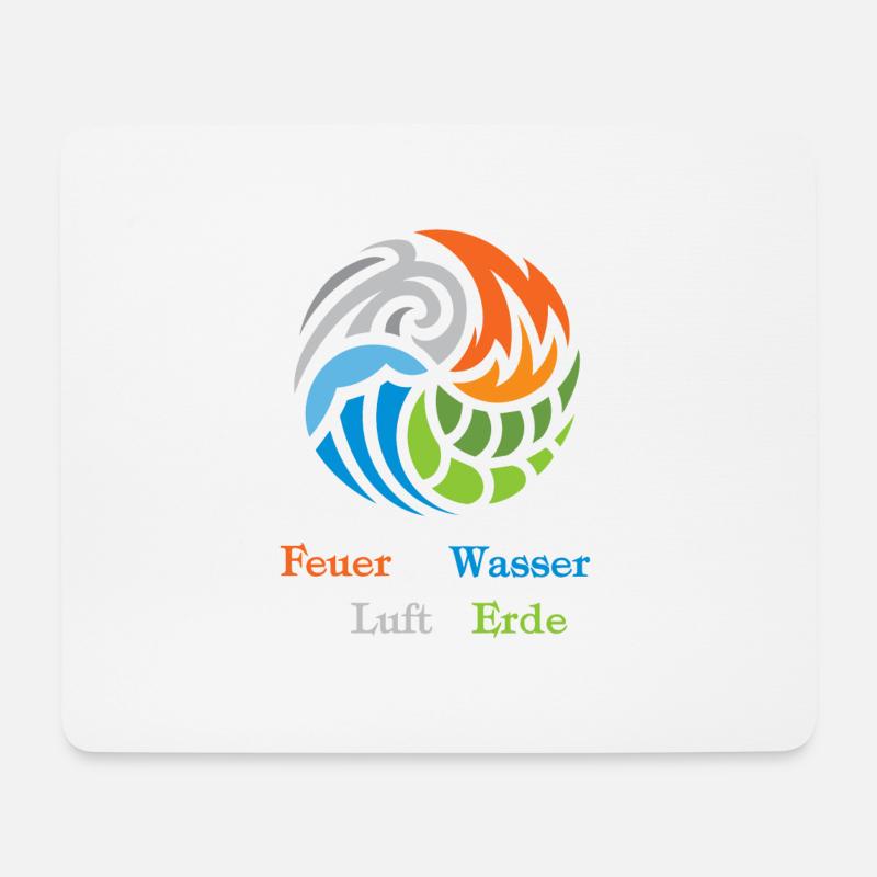 Die 4 Elemente. Feuer, Wasser, Luft und Erde - Mousepad (Querformat) - Weiß