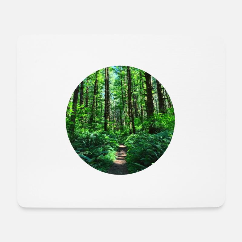 Wald Wälder Bäume Natur grün Waldweg Waldboden - Mousepad (Querformat) - Weiß