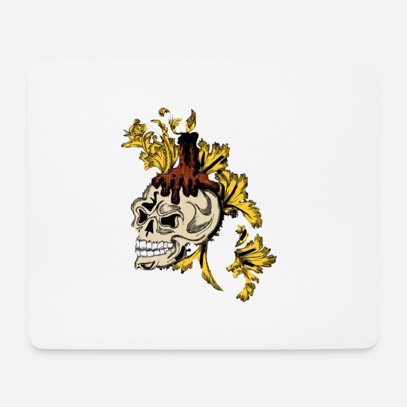 Totenkopf mit goldenen Blättern - Mousepad (Querformat) - Weiß