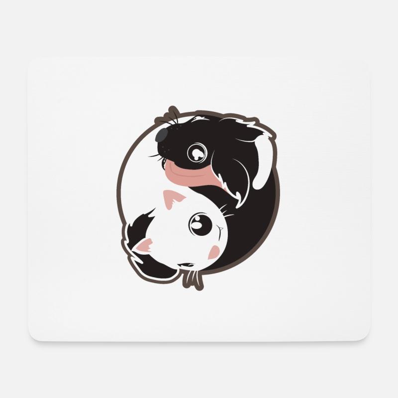 Yin Yang Cat Dog Black and White - Gift Idea - Mouse Pad (horizontal) - white