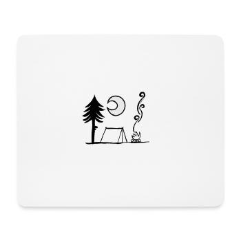 Zelt, Baum, Mond & Lagerfeuer - Mousepad (Querformat) - Weiß - Vorne