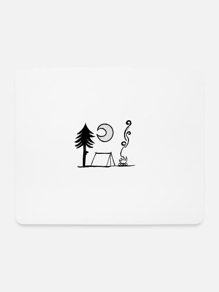 Zelt, Baum, Mond & Lagerfeuer - Mousepad (Querformat) - Weiß