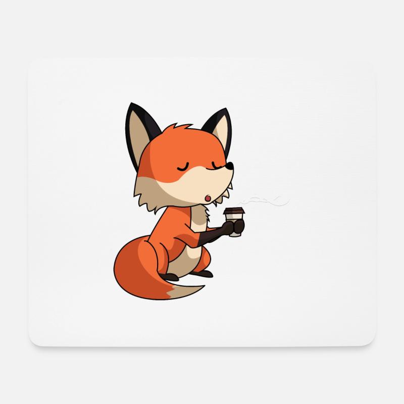 Fuchs mit Kaffee - Mousepad (Querformat) - Weiß