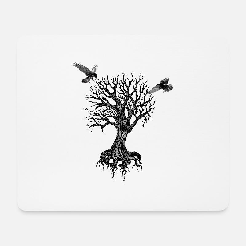 Weltenesche Yggdrasil Irminsul mit Odins Raben - Mousepad (Querformat) - Weiß