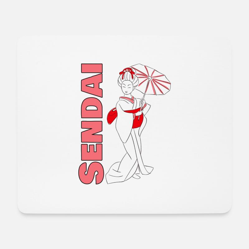 Sendai und Geisha - Mousepad (Querformat) - Weiß