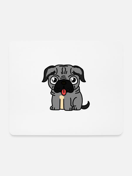 Hund Mops mit Zunge - Mousepad (Querformat) - Weiß