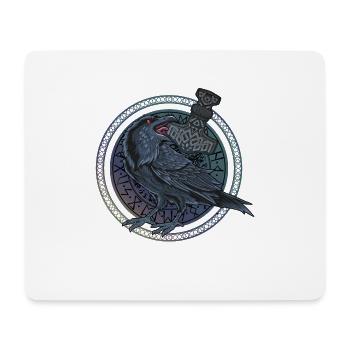 Odins Rabe mit Mjölnir im Runenkreis - Mousepad (Querformat) - Weiß - Vorne