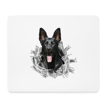 Schwarzer Schäferhund im Glas Loch - Mousepad (Querformat) - Weiß - Vorne