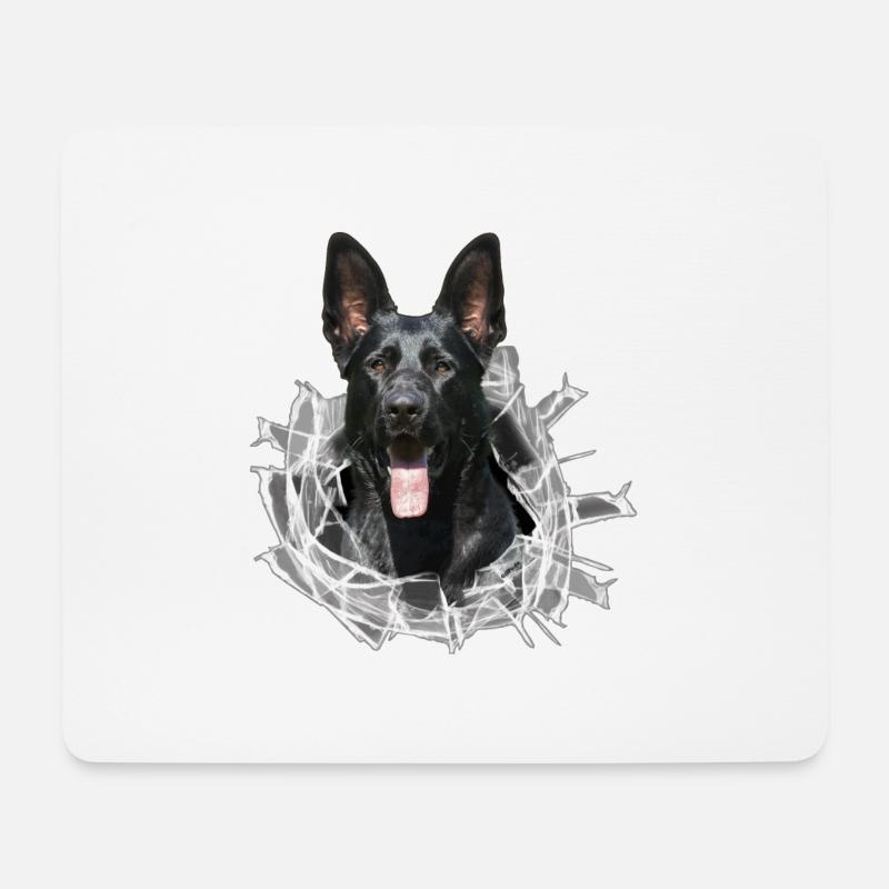 Schwarzer Schäferhund im Glas Loch - Mousepad (Querformat) - Weiß